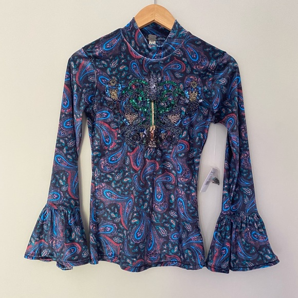 NWT WE THE FREE Black Multicolour Paisley L’amour Velour Top - Picture 2 of 15